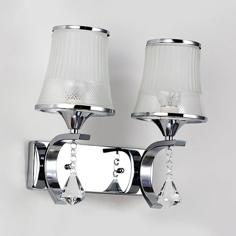 Rynx | Vintage Style Bell Wall Light Clear Glass 2 Lights Bedroom Gold Finish Wall Lamp with Crystal Accent
