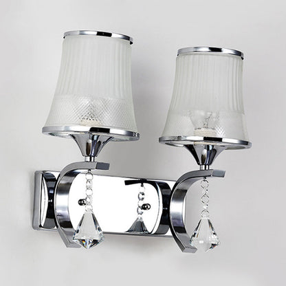 Rynx | Vintage Style Bell Wall Light Clear Glass 2 Lights Bedroom Gold Finish Wall Lamp with Crystal Accent