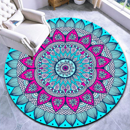 Rynx | Beautiful mandala patterned rug Multicolored Moroccan area rug Polyester pet friendly stain resistant non-slip backing rug for tea room