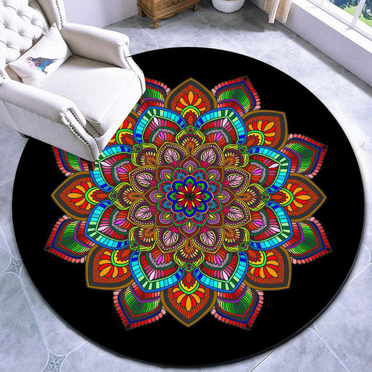 Rynx | Beautiful mandala patterned rug Multicolored Moroccan area rug Polyester pet friendly stain resistant non-slip backing rug for tea room