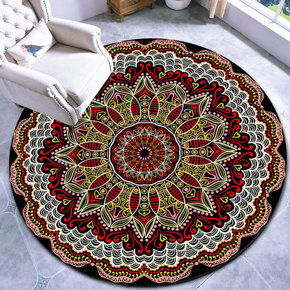 Rynx | Beautiful mandala patterned rug Multicolored Moroccan area rug Polyester pet friendly stain resistant non-slip backing rug for tea room