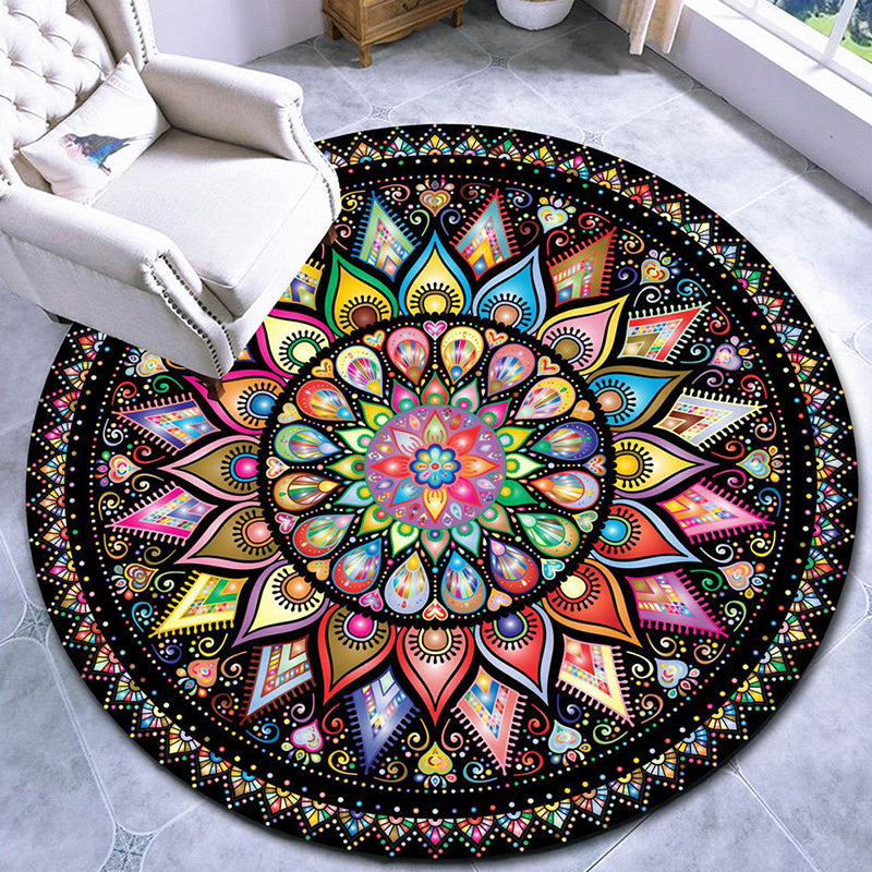 Rynx | Beautiful mandala patterned rug Multicolored Moroccan area rug Polyester pet friendly stain resistant non-slip backing rug for tea room