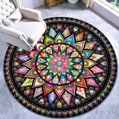 Rynx | Beautiful mandala patterned rug Multicolored Moroccan area rug Polyester pet friendly stain resistant non-slip backing rug for tea room
