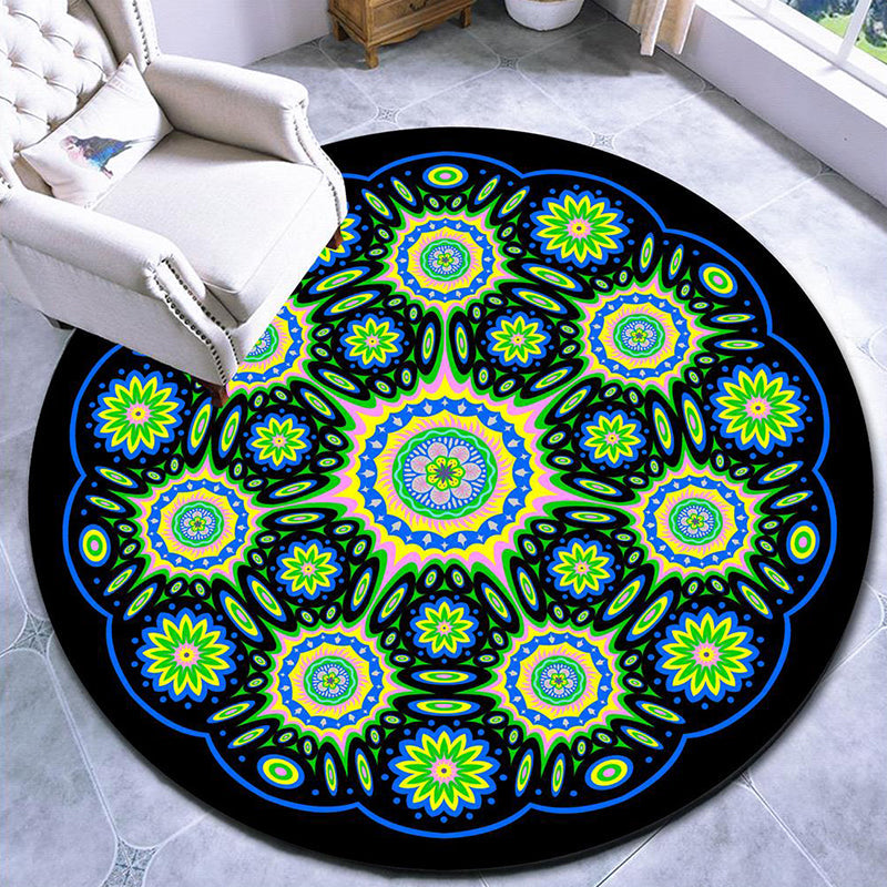 Rynx | Beautiful mandala patterned rug Multicolored Moroccan area rug Polyester pet friendly stain resistant non-slip backing rug for tea room