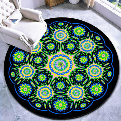 Rynx | Beautiful mandala patterned rug Multicolored Moroccan area rug Polyester pet friendly stain resistant non-slip backing rug for tea room