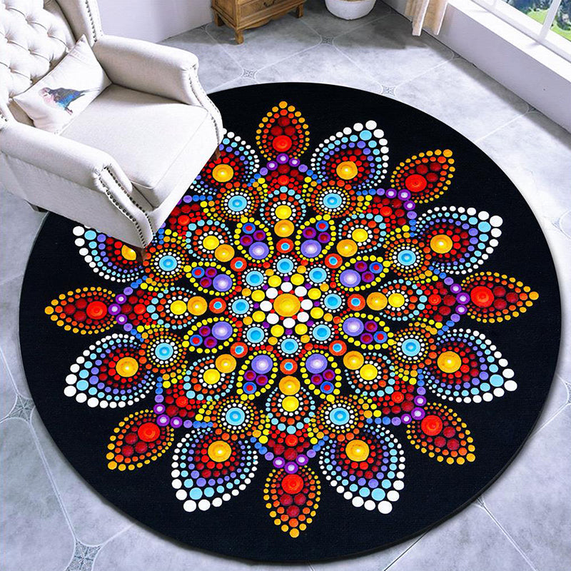 Rynx | Beautiful mandala patterned rug Multicolored Moroccan area rug Polyester pet friendly stain resistant non-slip backing rug for tea room