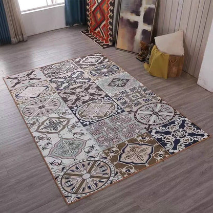 Rynx | Multicolored living room rug Moroccan patchwork printed rug Synthetic non-slip backing pet-friendly stain-resistant rug
