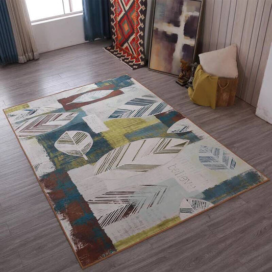 Rynx | Multicolored living room rug Moroccan patchwork printed rug Synthetic non-slip backing pet-friendly stain-resistant rug