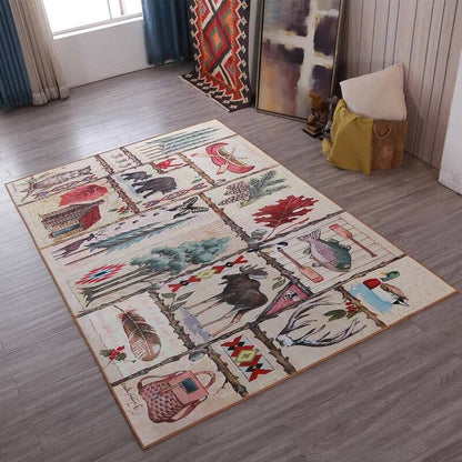 Rynx | Multicolored living room rug Moroccan patchwork printed rug Synthetic non-slip backing pet-friendly stain-resistant rug