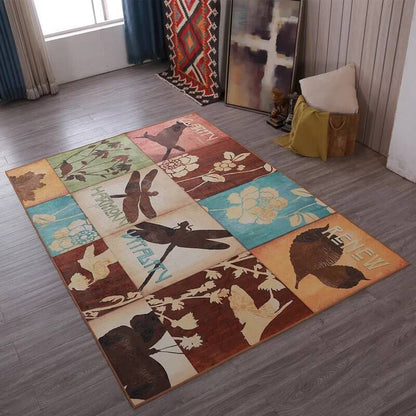 Rynx | Multicolored living room rug Moroccan patchwork printed rug Synthetic non-slip backing pet-friendly stain-resistant rug