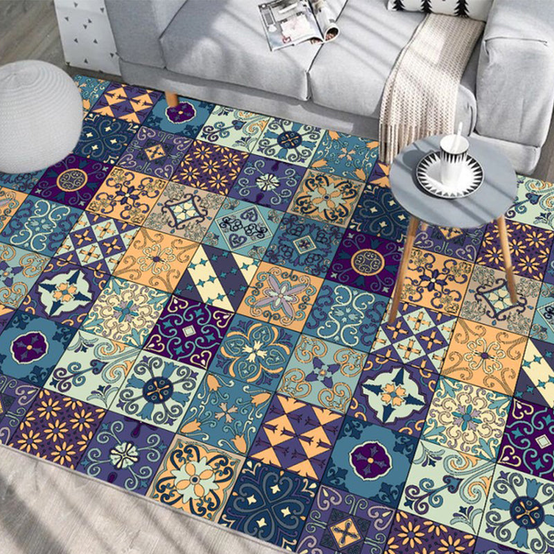 Rynx | Moroccan Mosaic Print Carpet Multicolored Polyester Rug Non-Slip Back Washable Pet-Friendly Rug for Living Room
