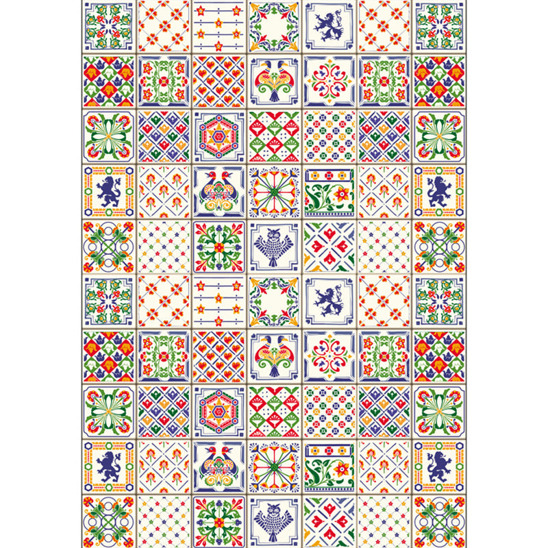 Rynx | Moroccan Mosaic Print Carpet Multicolored Polyester Rug Non-Slip Back Washable Pet-Friendly Rug for Living Room