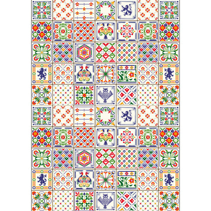 Rynx | Moroccan Mosaic Print Carpet Multicolored Polyester Rug Non-Slip Back Washable Pet-Friendly Rug for Living Room