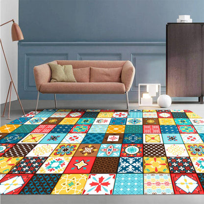 Rynx | Moroccan Mosaic Print Carpet Multicolored Polyester Rug Non-Slip Back Washable Pet-Friendly Rug for Living Room