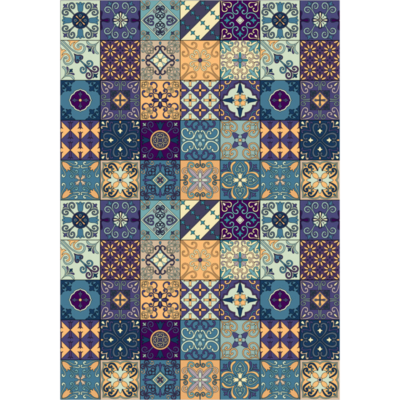 Rynx | Moroccan Mosaic Print Carpet Multicolored Polyester Rug Non-Slip Back Washable Pet-Friendly Rug for Living Room