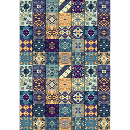 Rynx | Moroccan Mosaic Print Carpet Multicolored Polyester Rug Non-Slip Back Washable Pet-Friendly Rug for Living Room