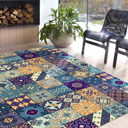 Rynx | Moroccan Mosaic Print Carpet Multicolored Polyester Rug Non-Slip Back Washable Pet-Friendly Rug for Living Room