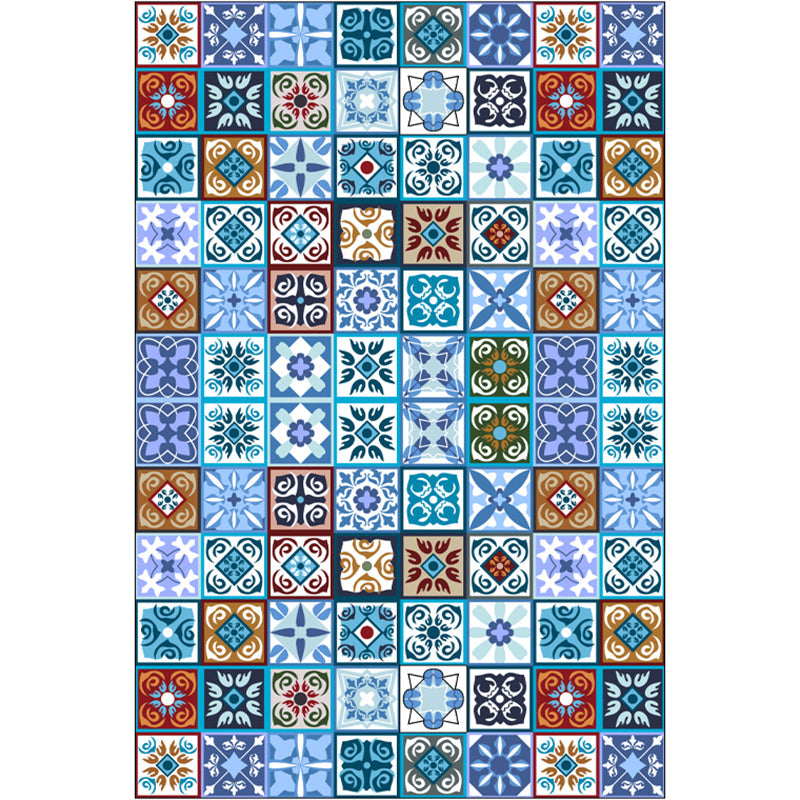 Rynx | Moroccan Mosaic Print Carpet Multicolored Polyester Rug Non-Slip Back Washable Pet-Friendly Rug for Living Room