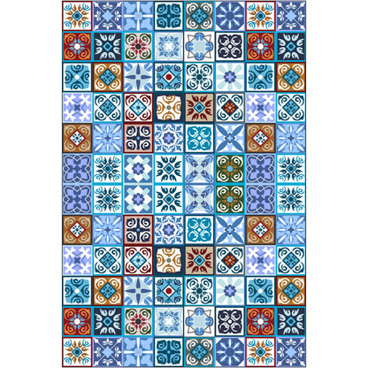 Rynx | Moroccan Mosaic Print Carpet Multicolored Polyester Rug Non-Slip Back Washable Pet-Friendly Rug for Living Room