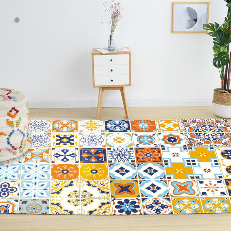 Rynx | Moroccan Mosaic Print Carpet Multicolored Polyester Rug Non-Slip Back Washable Pet-Friendly Rug for Living Room