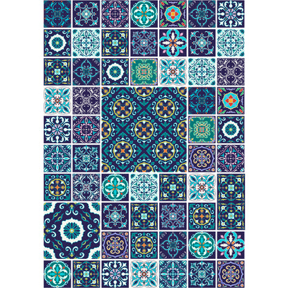 Rynx | Moroccan Mosaic Print Carpet Multicolored Polyester Rug Non-Slip Back Washable Pet-Friendly Rug for Living Room
