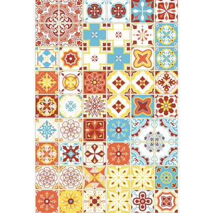 Rynx | Moroccan Mosaic Print Carpet Multicolored Polyester Rug Non-Slip Back Washable Pet-Friendly Rug for Living Room