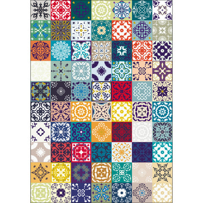 Rynx | Moroccan Mosaic Print Carpet Multicolored Polyester Rug Non-Slip Back Washable Pet-Friendly Rug for Living Room