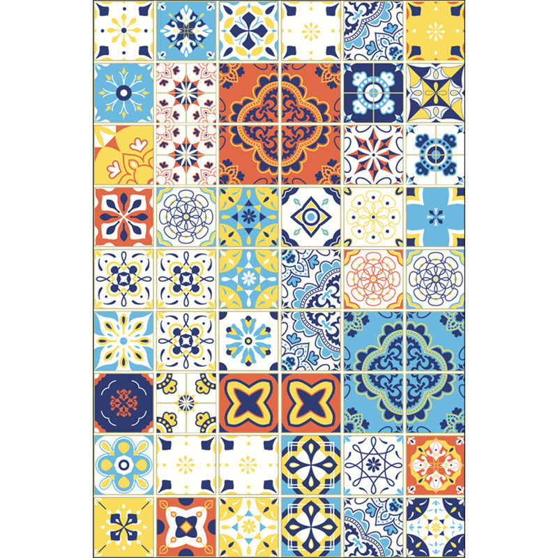 Rynx | Moroccan Mosaic Print Carpet Multicolored Polyester Rug Non-Slip Back Washable Pet-Friendly Rug for Living Room