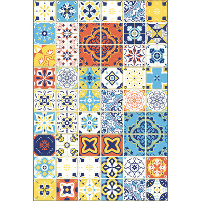 Rynx | Moroccan Mosaic Print Carpet Multicolored Polyester Rug Non-Slip Back Washable Pet-Friendly Rug for Living Room