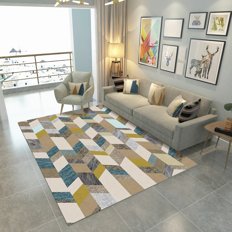 Rynx | Multicolor Home Decoration Rug Scandinavian Geometric Carpet Polyester Washable Anti-Slip Backing Stain Resistant Rug