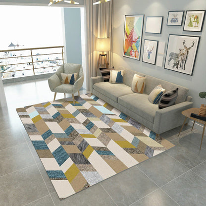 Rynx | Multicolor Home Decoration Rug Scandinavian Geometric Carpet Polyester Washable Anti-Slip Backing Stain Resistant Rug