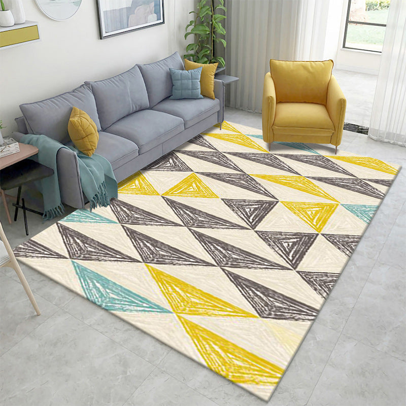 Rynx | Multicolor Home Decoration Rug Scandinavian Geometric Carpet Polyester Washable Anti-Slip Backing Stain Resistant Rug