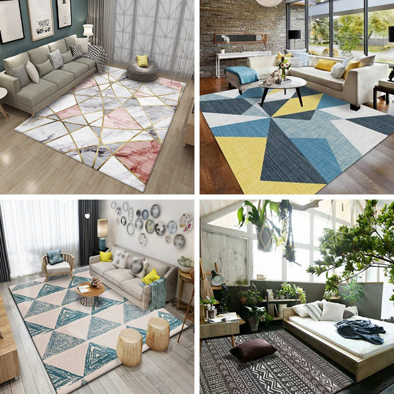 Rynx | Fashion Multi Color Geometric Rug Synthetics Nordic Area Carpet Pet Friendly Non-Slip Backing Machine Washable Rug for Lounge
