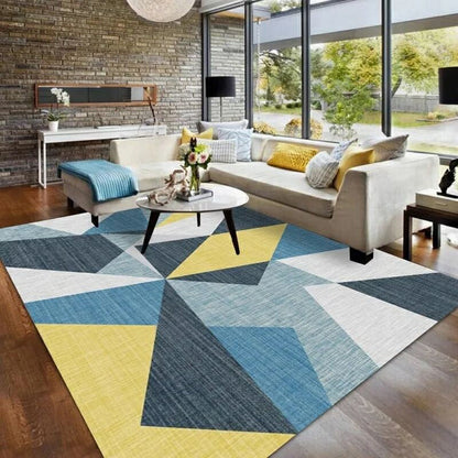 Rynx | Fashion Multi Color Geometric Rug Synthetics Nordic Area Carpet Pet Friendly Non-Slip Backing Machine Washable Rug for Lounge