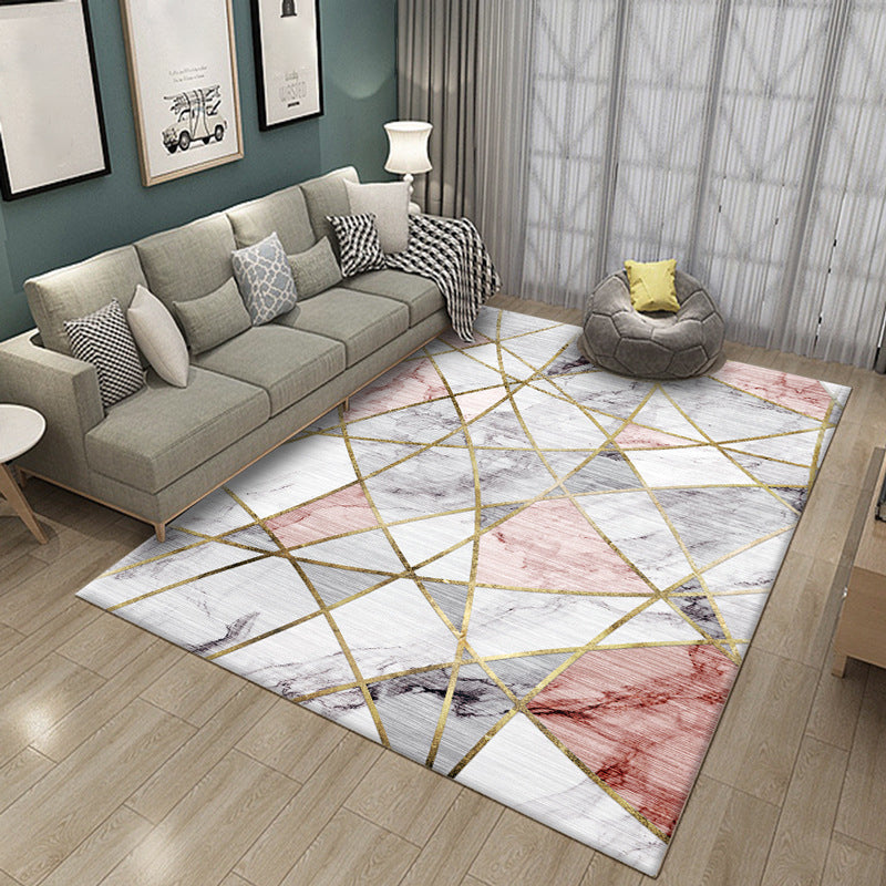 Rynx | Fashion Multi Color Geometric Rug Synthetics Nordic Area Carpet Pet Friendly Non-Slip Backing Machine Washable Rug for Lounge