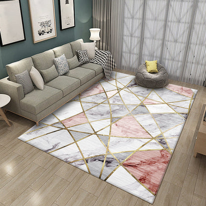 Rynx | Fashion Multi Color Geometric Rug Synthetics Nordic Area Carpet Pet Friendly Non-Slip Backing Machine Washable Rug for Lounge