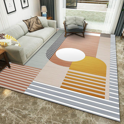 Rynx | Minimalist 3D Printing Geometry Rug Multi-Colored Polypropylene Rug Machine Washable Non-Slip Stain Resistant Area Rug for Home