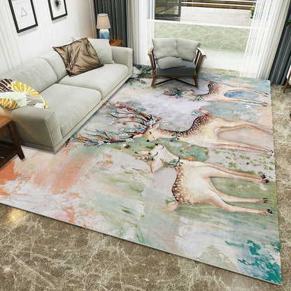 Rynx | Minimalist 3D Printing Geometry Rug Multi-Colored Polypropylene Rug Machine Washable Non-Slip Stain Resistant Area Rug for Home