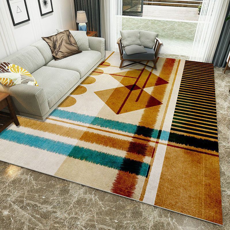 Rynx | Minimalist 3D Printing Geometry Rug Multi-Colored Polypropylene Rug Machine Washable Non-Slip Stain Resistant Area Rug for Home