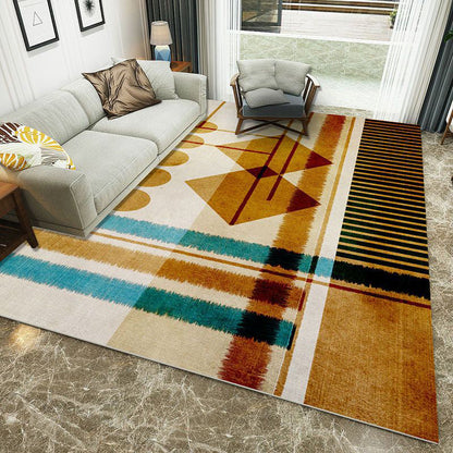 Rynx | Minimalist 3D Printing Geometry Rug Multi-Colored Polypropylene Rug Machine Washable Non-Slip Stain Resistant Area Rug for Home