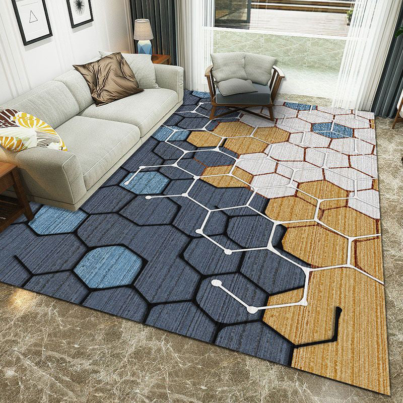 Rynx | Minimalist 3D Printing Geometry Rug Multi-Colored Polypropylene Rug Machine Washable Non-Slip Stain Resistant Area Rug for Home