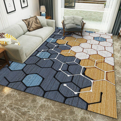 Rynx | Minimalist 3D Printing Geometry Rug Multi-Colored Polypropylene Rug Machine Washable Non-Slip Stain Resistant Area Rug for Home