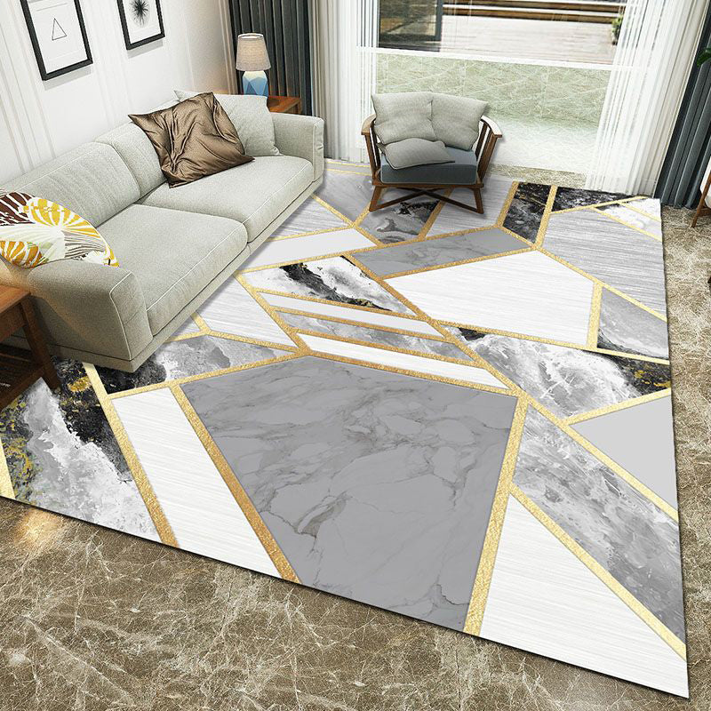 Rynx | Minimalist 3D Printing Geometry Rug Multi-Colored Polypropylene Rug Machine Washable Non-Slip Stain Resistant Area Rug for Home
