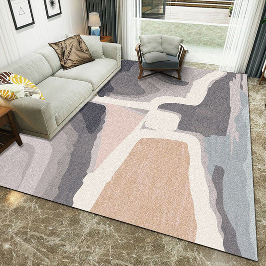 Rynx | Minimalist 3D Printing Geometry Rug Multi-Colored Polypropylene Rug Machine Washable Non-Slip Stain Resistant Area Rug for Home