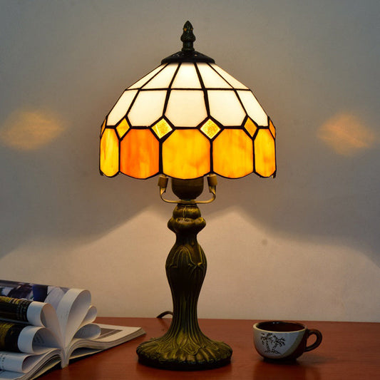 Rynx | Velmira | Vintage Glow Table Lamp with Yellow Grid Shade