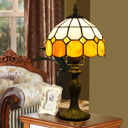 Rynx | Velmira | Vintage Glow Table Lamp with Yellow Grid Shade