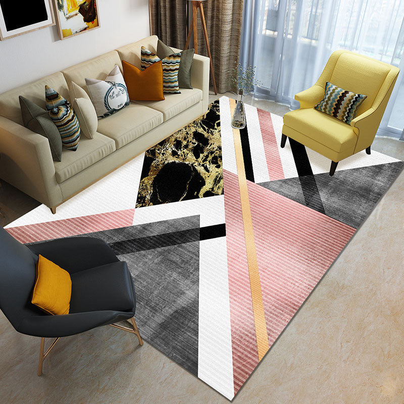 Rynx | Funky Color Blocking Geometric Rug Multi Colored Nordic Rug Polypropylene Non-Slip Backing Pet Friendly Washable Rug for Room