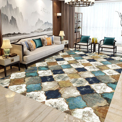 Rynx | Modern Home Decorative Rug Multi Colored Geometry Area Rug Polypropylene Washable Stain Resistant Non-Slip Backing Rug