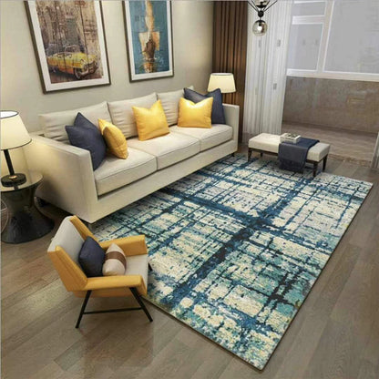 Rynx | Multicolor Modern Rug Polyester Graphic Print Area Carpet Machine Washable Anti-Slip Backing Stain Resistant Rug for Family Room