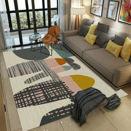 Rynx | Multicolor Modern Rug Polyester Graphic Print Area Carpet Machine Washable Anti-Slip Backing Stain Resistant Rug for Family Room